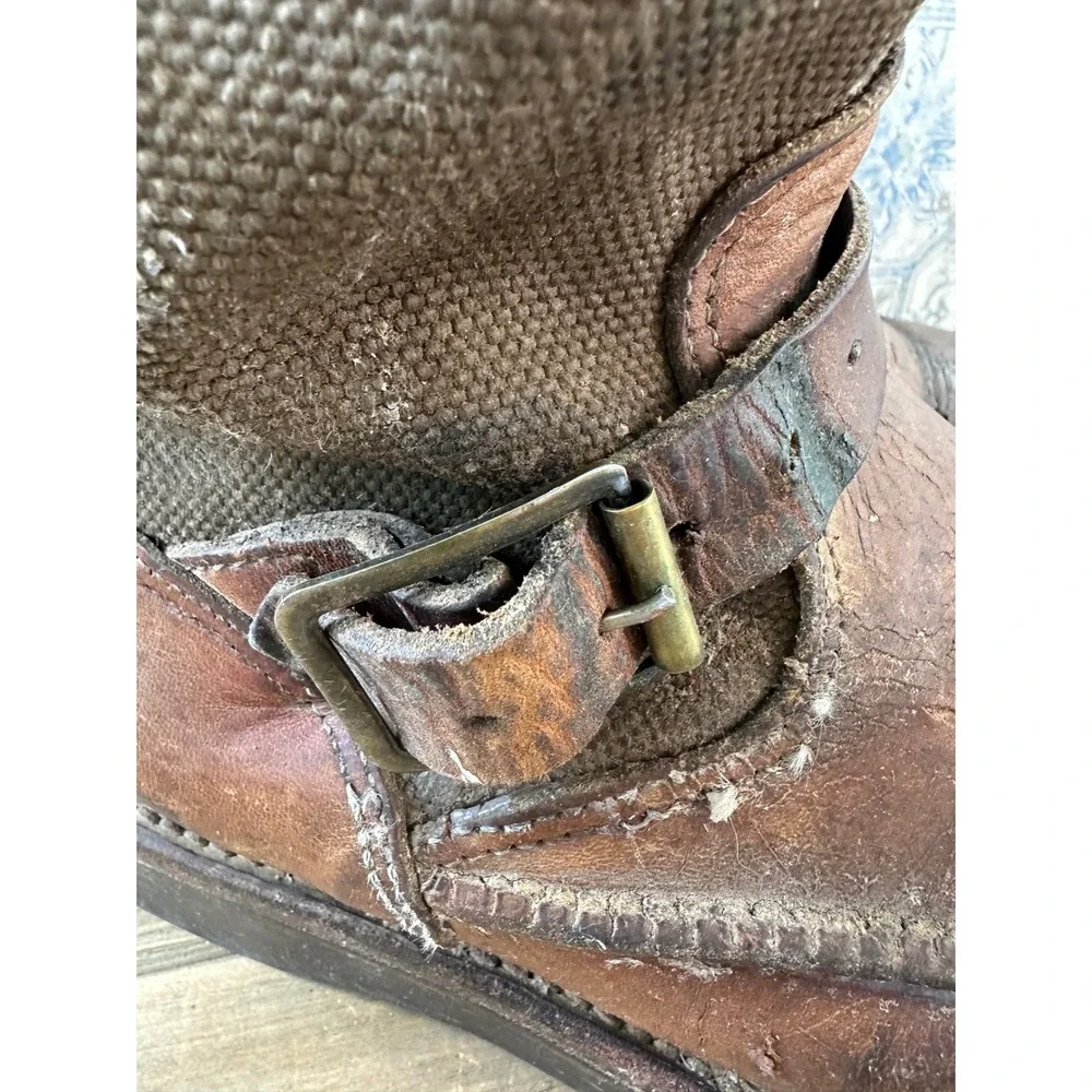Vintage Chippewa Canvas Leather Tall Hunting Boots Work Mens 9 D Brown